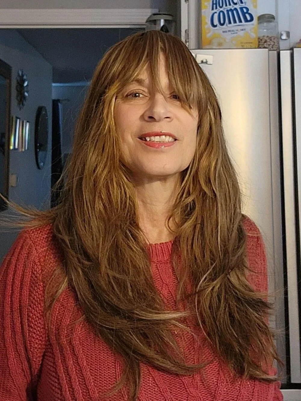 Women's Honey Blonde Brown Long Layered Wig With Bangs Roots Heat Resistant